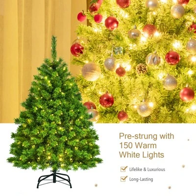 Tangkula Artificial Pre-Lit Christmas Tree, Green Flocked Christmas Hinged Tree w/ Branch Tips & Warm LED lights 4 Tangkula Artificial Pre-Lit Christmas Tree, Green Flocked Christmas Hinged Tree w/ Branch Tips & Warm LED lights - Image 2
