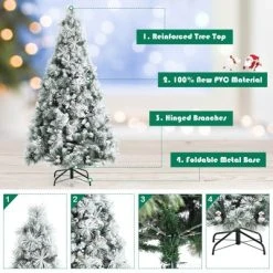 Costway 6ft Artificial Christmas Tree, Snow Flocked Hinged Xmas Tree w/ Pine Needles, Red Berries, Pine Cones & Metal Base -Northlight Christmas Store GUEST 1bc2441f 9896 42d6 8747 32ccb5276416