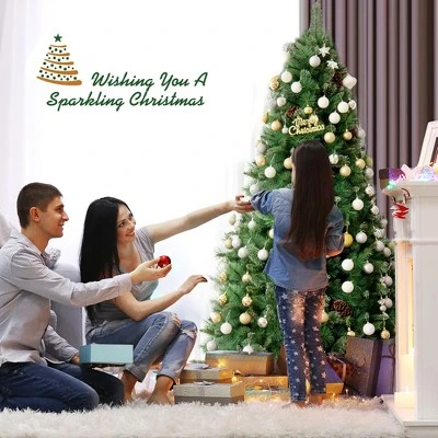 Costway 6ft 7ft8ft Unlit Hinged PVC Artificial Christmas Pine Tree with Red Berries 6 Costway 6ft 7ft8ft Unlit Hinged PVC Artificial Christmas Pine Tree with Red Berries - Image 4