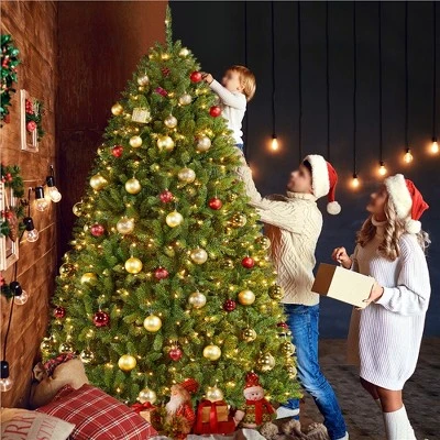 Yaheetech Pre-lit Ultra-Thick Artificial Christmas Tree Hinged Spruce Holiday Decoration, Green 3 Yaheetech Pre-lit Ultra-Thick Artificial Christmas Tree Hinged Spruce Holiday Decoration, Green