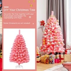 Costway 4.5ft Snow Flocked Hinged Artificial Christmas Tree w/ Metal Stand Pink -Northlight Christmas Store GUEST 1ec2c7b0 abc0 4e79 9de7 b5002c658faa