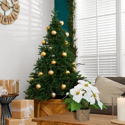 Northlight 11.75" LED Artificial White Poinsettia Potted Plant - Clear Lights 5 Northlight 11.75" LED Artificial White Poinsettia Potted Plant - Clear Lights - Image 3