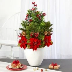 Nearly Natural 32-in Poinsettia, Boxwood and Succulent Artificial Arrangement in White Vase 7 Nearly Natural 32-in Poinsettia, Boxwood and Succulent Artificial Arrangement in White Vase -Northlight Christmas Store GUEST 1fa20045 bf67 4e1c 8ef5 598d0e1a1d2d