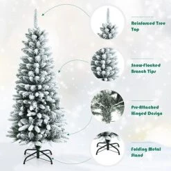 Costway 4.5ft Snow-Flocked Hinged Artificial Christmas Pencil Tree w/ 373 Mixed Tips -Northlight Christmas Store GUEST 215b5104 73cf 4f92 8fe1 8778d3cb40a7