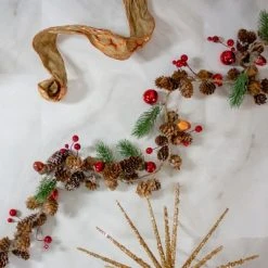 Northlight 39.5" Pine Cones and Berries with Ornaments Christmas Twig Garland, Unlit