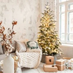 Tangkula 6ft Artificial Snow Flocked Pencil Christmas Tree Pre-Lit Faux-Pine Tree W/250 Warm White LED Lights -Northlight Christmas Store GUEST 221a794b 0338 41c3 a632 efd4d89791f4