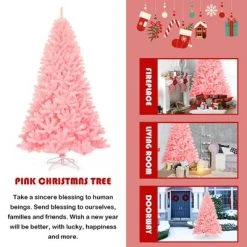 Costway 7.5Ft Hinged Artificial Christmas Tree Full Fir Tree New PVC w/ Metal Stand Pink -Northlight Christmas Store GUEST 2274c450 9743 4ee7 927c edcb1aea7986