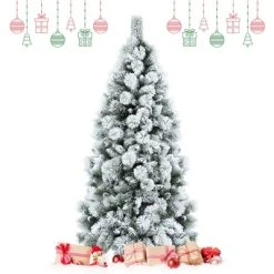 Tangkula 5FT Hinged Slim Artificial Xmas Tree, Snow-Flocked Pencil Christmas Tree W/ 470 Branch Tips -Northlight Christmas Store GUEST 22f23d60 2850 4f92 9dc2 0c9f7fb40d76