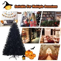 Costway 7.5Ft or 6Ft Hinged Artificial Halloween Christmas Tree Full Tree with Metal Stand Black -Northlight Christmas Store GUEST 23a71b12 65f4 41e5 a06a acd1d8424a0b