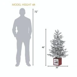 LuxenHome 4Ft Pre-Lit LED Artificial Flocked Fir Christmas Tree with Red Wood Square Planter -Northlight Christmas Store GUEST 24ab918a aae9 4b46 949f ead0066d3ec9