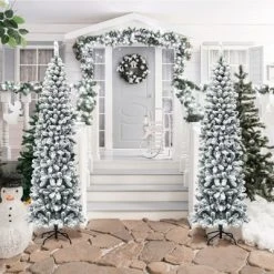 Costway 7.5Ft Unlit Hinged Snow Flocked Artificial Pencil Christmas Tree w/ 641 Tips -Northlight Christmas Store GUEST 24def038 aed4 479b a476 d577d990accc