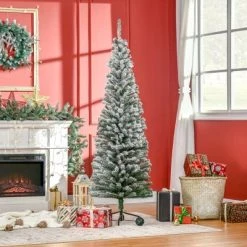 HOMCOM Tall Unlit Snow-Flocked Slim Artificial Christmas Tree with Realistic Branches -Northlight Christmas Store GUEST 25511af6 1434 4533 8a71 5236406917f3