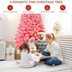 Costway 7.5ft Snow Flocked Hinged Artificial Christmas Tree w/ Metal Stand Pink -Northlight Christmas Store GUEST 255662f5 b103 4735 8f5d b7e7ba1f5685