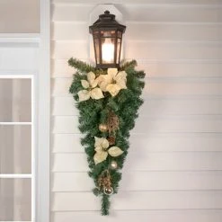 Northlight 34" Unlit Gold Poinsettia and Pinecone Artificial Christmas Teardrop Swag