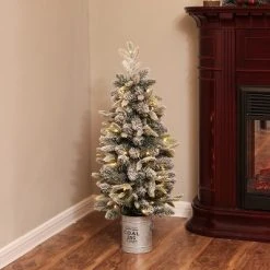 LuxenHome 3Ft Pre-Lit LED Artificial Flocked Fir Christmas Tree with Metal Pot -Northlight Christmas Store GUEST 285cb7fc 0a4e 409b 96a7 9d3a049f66d3