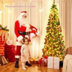 Tangkula 7.5ft Pencil Christmas Tree Pre-Lit Hinged Artificial Decoration w/ 350 Warm White Lights -Northlight Christmas Store GUEST 2903263d 37cb 4ad6 9b36 0b193477a713