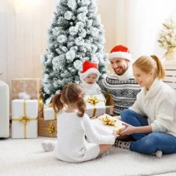 Tangkula 5FT Hinged Slim Artificial Xmas Tree, Snow-Flocked Pencil Christmas Tree W/ 470 Branch Tips -Northlight Christmas Store GUEST 29551f98 b3ca 453c 97f6 99c0a875eb0f