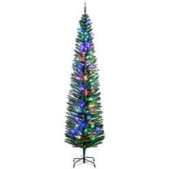 HOMCOM Prelit Artificial Christmas Tree Holiday Decoration with Colorful LED Lights, Pencil Shape, Green -Northlight Christmas Store GUEST 2b2b619e 49e0 47f0 8bd4 50225bc54ead