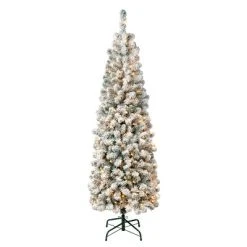National Tree Company First Traditions Pre-Lit Pencil Slim Flocked Acacia Hinged Artificial Christmas Tree Clear Lights -Northlight Christmas Store GUEST 2b7fb699 cfcc 41fb 84a8 7091f18afcf7