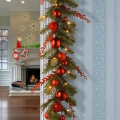 National Tree Company 9 ft. Red Mixed Garland with Battery Operated Warm White LED Lights