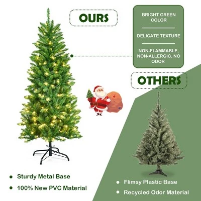 Costway 5Ft Pre-lit Artificial Pencil Christmas Tree Hinged Fir PVC Tree /150 LED Lights 9 Costway 5Ft Pre-lit Artificial Pencil Christmas Tree Hinged Fir PVC Tree /150 LED Lights - Image 7