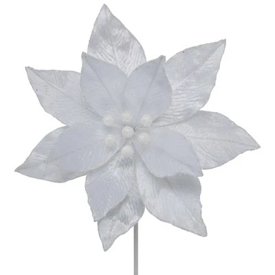 Northlight 24" White Glittered Poinsettia Christmas Stem Spray 4 Northlight 24" White Glittered Poinsettia Christmas Stem Spray - Image 2