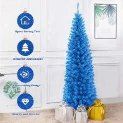 Tangkula 6FT Blue Tinsel Artificial Pencil Christmas Tree w/ Sturdy Metal Stand Seasonal Holiday Decoration for Home, Party -Northlight Christmas Store GUEST 2e5d1b89 393f 4f60 acc4 68bdad797451