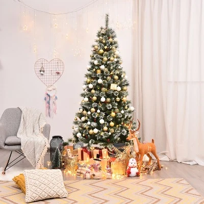 Tangkula Unlit Snow Flocked Artificial Christmas Tree Hinged Pine Decoration Tree 13 Tangkula Unlit Snow Flocked Artificial Christmas Tree Hinged Pine Decoration Tree - Image 11