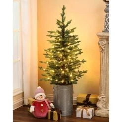 LuxenHome 4ft Pre-Lit LED Artificial Fir Slim Christmas Tree Christmas Decoration with Metal Pot -Northlight Christmas Store GUEST 2edfcf7d 2a1d 4ab5 81a4 ea4129ab09e7