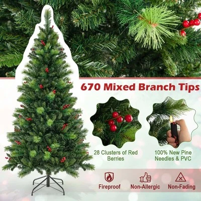 Costway 6FT/7FT/8FT Pre-Lit Artificial Christmas Tree 9 Lighting Modes with 300/400/500 LED Lights & Timer 8 Costway 6FT/7FT/8FT Pre-Lit Artificial Christmas Tree 9 Lighting Modes with 300/400/500 LED Lights & Timer - Image 6