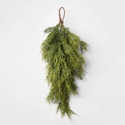 28" Battery Operated Pre-Lit Mixed Greenery & Cedar Artificial Christmas Swag Green with Warm White LED Lights - Wondershop™