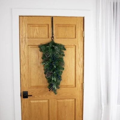 Northlight 28" Mixed Pine and Blueberries Artificial Christmas Teardrop Swag - Unlit 4 Northlight 28" Mixed Pine and Blueberries Artificial Christmas Teardrop Swag - Unlit - Image 2
