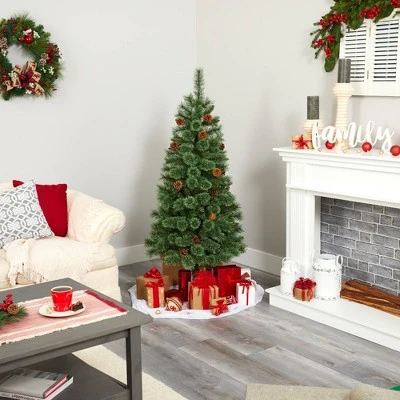 Nearly Natural Pre-Lit LED White Mountain Pine Artificial Christmas Tree with Pinecones Clear Lights 7 Nearly Natural Pre-Lit LED White Mountain Pine Artificial Christmas Tree with Pinecones Clear Lights - Image 5