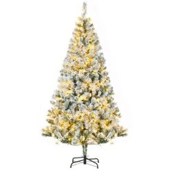 HOMCOM Prelit Artificial Christmas Tree Holiday Decoration with Snow Flocked Branches, Warm White LED Lights, Auto Open, Green -Northlight Christmas Store GUEST 2fbec6d9 932f 47bf 9be1 79c5caceee72