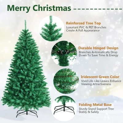 Costway 7ft Iridescent Tinsel Artificial Christmas Tree Green w/1160 Branch Tips 10 Costway 7ft Iridescent Tinsel Artificial Christmas Tree Green w/1160 Branch Tips - Image 8