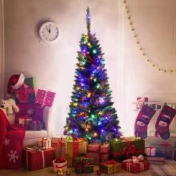 Tangkula 7.5ft Pencil Christmas Tree Pre-Lit Hinged Artificial Decoration w/ 350 Colorful Lights -Northlight Christmas Store GUEST 30dd3659 4b15 495a a347 fe6e4caa8c33