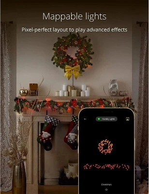 Twinkly Pre-Lit Garland App-Controlled LED Artificial Christmas Garland with 50 RGB+W (16 Million Colors + Warm White) LEDs. 9 Feet. Green Wire. 4 Twinkly Pre-Lit Garland App-Controlled LED Artificial Christmas Garland with 50 RGB+W (16 Million Colors + Warm White) LEDs. 9 Feet. Green Wire. - Image 2
