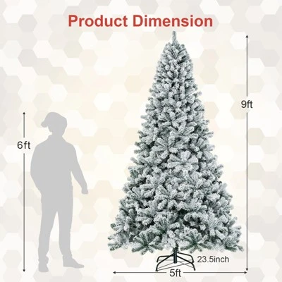 Costway 9ft Snow Flocked Hinged Artificial Christmas Tree Unlit Metal 3 Costway 9ft Snow Flocked Hinged Artificial Christmas Tree Unlit Metal