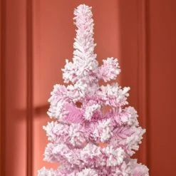 HOMCOM 6' Tall Unlit Snow Flocked Artificial Christmas Tree Slim Pencil Xmas Tree with Pine Shape and Realistic Branches, Pink -Northlight Christmas Store GUEST 31ec1980 ef6e 4aae ae30 f759e4b2e5de