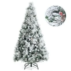 Costway 6ft Artificial Christmas Tree, Snow Flocked Hinged Xmas Tree w/ Pine Needles, Red Berries, Pine Cones & Metal Base -Northlight Christmas Store GUEST 323ede94 6d05 41b7 8fea 45cbbba2c512