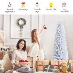 Tangkula Life-Like Slender White Christmas Tree Artificial Pencil Unlit Xmas Tree W/ Folding Metal Stand & Durable PVC -Northlight Christmas Store GUEST 32ee66d6 86ea 4f2d 820c 1c30fc70370a
