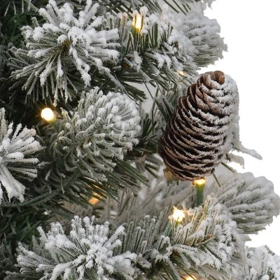 2ft Puleo Pre-Lit Flocked Tabletop Artificial Christmas Tree with Pine Cones in Metal Pot 4 2ft Puleo Pre-Lit Flocked Tabletop Artificial Christmas Tree with Pine Cones in Metal Pot - Image 2