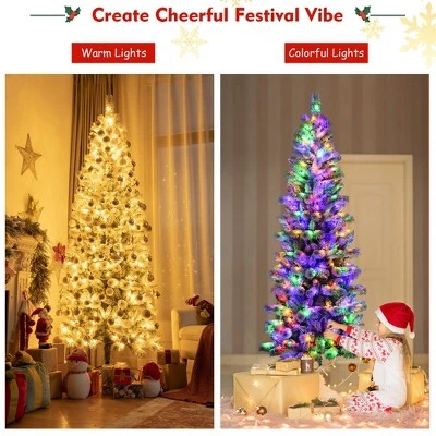 Costway 7.5FT Pre-Lit Hinged Christmas Tree Snow Flocked w/9 Modes Remote Control Lights 10 Costway 7.5FT Pre-Lit Hinged Christmas Tree Snow Flocked w/9 Modes Remote Control Lights - Image 8