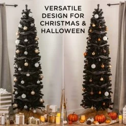 Best Choice Products Black Artificial Holiday Christmas Pencil Tree w/ Metal Base