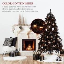 Best Choice Products Pre-Lit Black Christmas Tree, Artificial Holiday Decoration w/ Branch Tips, Incandescent Lights