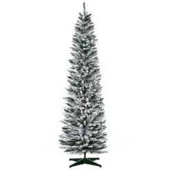 HOMCOM 82.75" Snow Flocked Artificial Pencil Christmas Tree, Slim Xmas Tree with Realistic Branches and Plastic Base Stand for Indoor Decoration -Northlight Christmas Store GUEST 34b441ec 960e 4660 ac4d 6047f99c020c