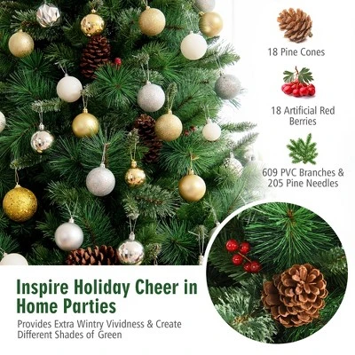 Costway 6ft 7ft8ft Unlit Hinged PVC Artificial Christmas Pine Tree with Red Berries 8 Costway 6ft 7ft8ft Unlit Hinged PVC Artificial Christmas Pine Tree with Red Berries - Image 6