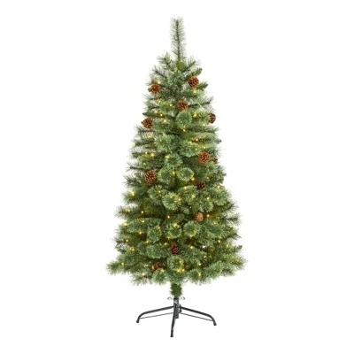 Nearly Natural Pre-Lit LED White Mountain Pine Artificial Christmas Tree with Pinecones Clear Lights 8 Nearly Natural Pre-Lit LED White Mountain Pine Artificial Christmas Tree with Pinecones Clear Lights - Image 6