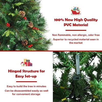 Costway 7Ft Pre-lit Hinged PE Artificial Christmas Tree w/ 350 LED Lights & Pine Cones 11 Costway 7Ft Pre-lit Hinged PE Artificial Christmas Tree w/ 350 LED Lights & Pine Cones - Image 9
