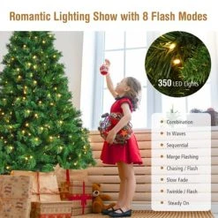 Tangkula Pre-Lit Hinged Lifelike Xmas Tree, Lush Artificial Christmas Tree W/ PVC Tips LED Lights 8 Flash Modes -Northlight Christmas Store GUEST 38453c74 8816 491b 9ec0 9b8825a856c9
